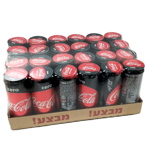 ארגז פחיות קולה זירו 330 מ"ל 24 יח' - יישלח רק כתוספת למשלוח אלכוהול!!!