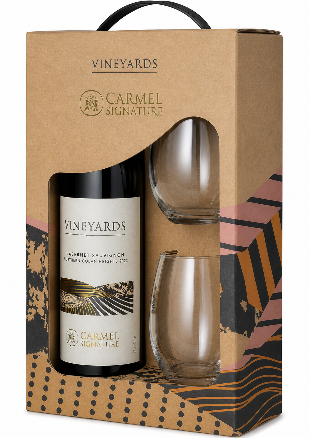 מארז כרמל VINEYARDS עם זוג כוסות יין תמונת המוצר הראשית