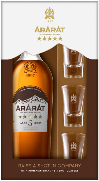 מארז אררט 5 כוכבים 700 מ''ל עם 3 צ'ייסרים