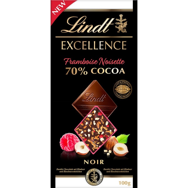 לינדט שוקולד מריר 70% אגוז ופטל 100 גר'