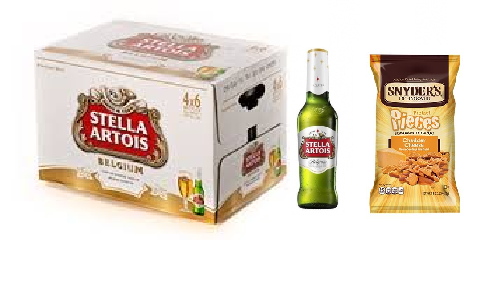 מגש בירה סטלה 330 מ"ל 24 יח' + סניידרס לבחירה