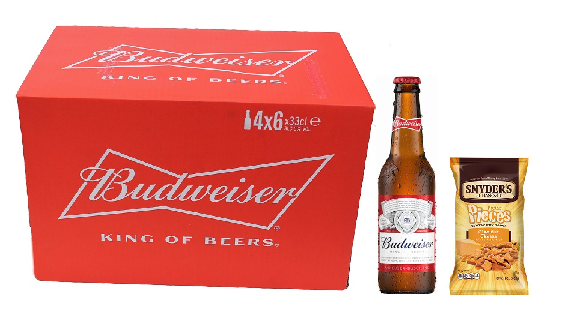 מגש בירה באדוויזר 24 יח' 330 מ"ל + סניידרס לבחירה