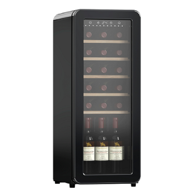 מקרר יין רטרו שחור 21 בק, מדחס, מדפי עץ נשלפים, תצוגה דיגיטלית.